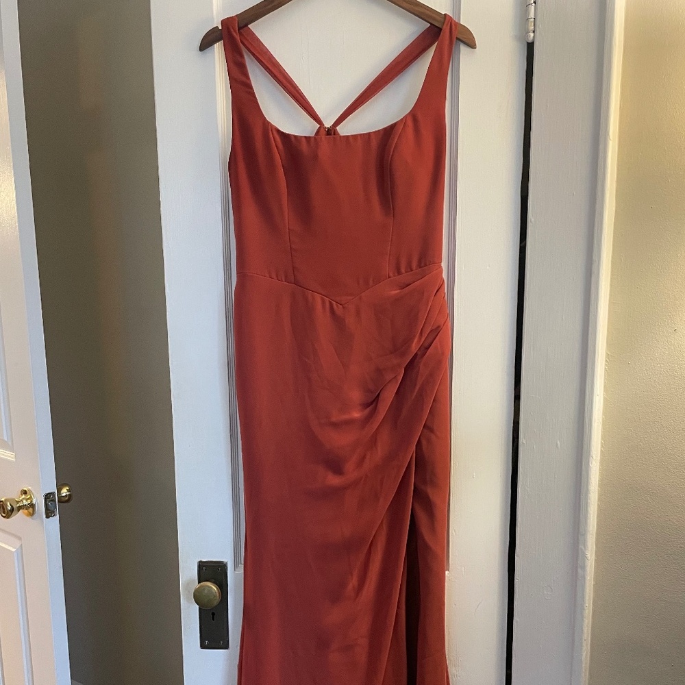 AZAZIE Mero Terracotta Sheath Pleated Chiffon Bridesmaid Dress